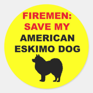 Pegatina Redonda Fireman salva a mi perro esquimal estadounidense