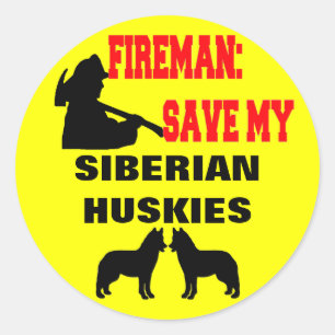 Pegatina Redonda Fireman salva a mis Huskies siberianos