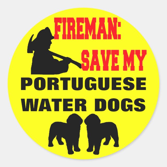 Pegatina Redonda Fireman salva a mis perros de agua portugueses (Anverso)