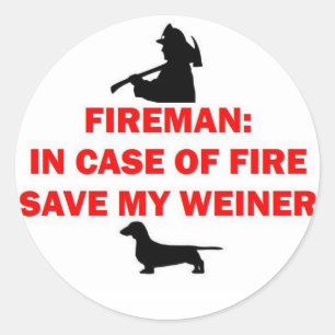 Pegatina Redonda Fireman salva mi Chiste de perro más débil