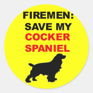 Pegatina Redonda Fireman salva mi Cocker Spaniel