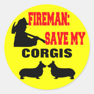 Pegatina Redonda Fireman Salva Mi Corgis