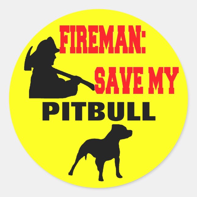 Pegatina Redonda Fireman salva mi Pitbull (Anverso)