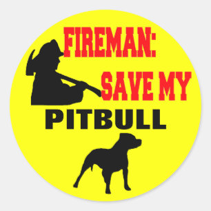 Pegatina Redonda Fireman salva mi Pitbull