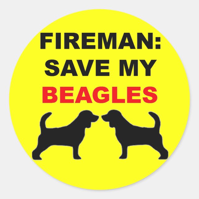 Pegatina Redonda Fireman Salva Mis Beagles (Anverso)