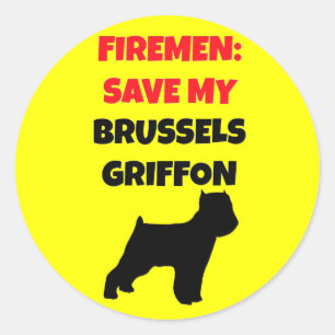 Pegatina Redonda Fireman Save My Brussels Griffon