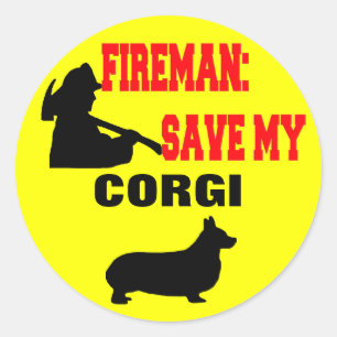 Pegatina Redonda Fireman Save My Corgi