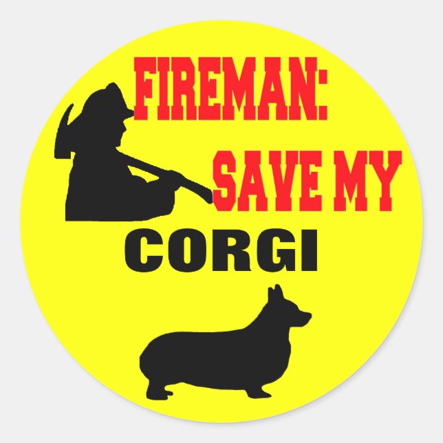 Pegatina Redonda Fireman Save My Corgi (Anverso)
