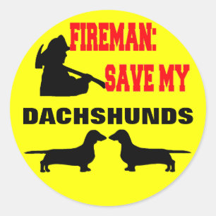 Pegatina Redonda Fireman Save My Dachshunds