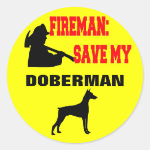 Pegatina Redonda Fireman Save My Doberman