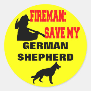 Pegatina Redonda Fireman Save My German Shepherd