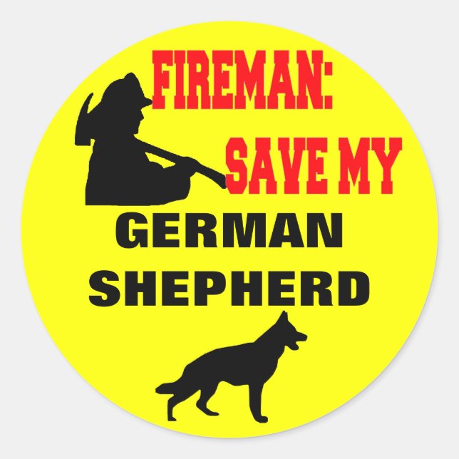 Pegatina Redonda Fireman Save My German Shepherd (Anverso)