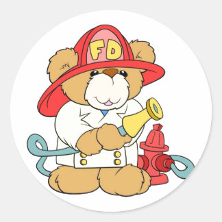 Pegatina Redonda Fireman Teddy Bear
