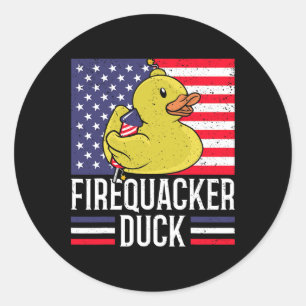 Pegatina Redonda Firequacker Duck 4 De Julio Firecracker Independie