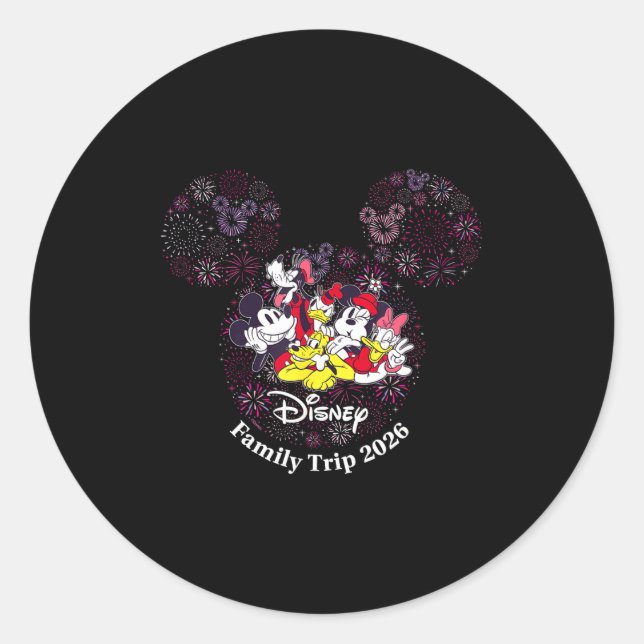 Pegatina Redonda Fireworks Family Trip 2026 Valentine's Day Vacatio (Anverso)