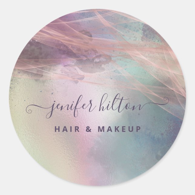 Pegatina Redonda Firma abstracta elegante de acuarela holográfica (Anverso)