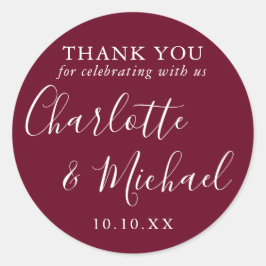 Pegatina Redonda Firma Borgoña Favor de la boda Gracias