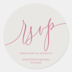 Pegatina Redonda Firma de guión Elegante rosa RSVP