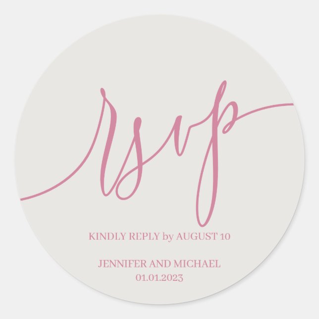 Pegatina Redonda Firma de guión Elegante rosa RSVP (Anverso)