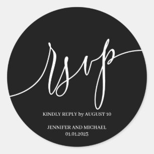 Pegatina Redonda Firma de guión Elegante RSVP Negro