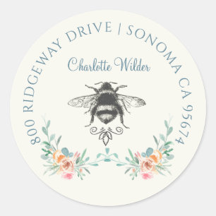 Pegatina Redonda Firma de guión Floral de abeja personalizada