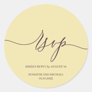 Pegatina Redonda Firma de guión RSVP de boda elegante Higo de media