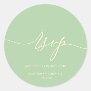 Pegatina Redonda Firma de guión RSVP de boda elegante Pistachio