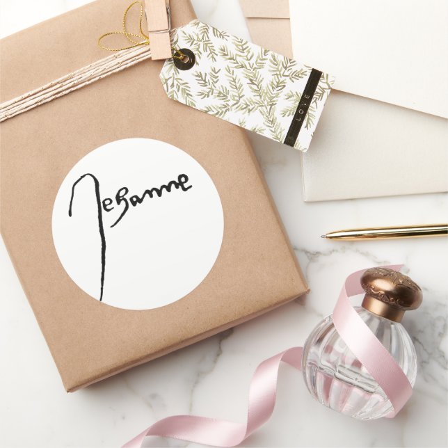 Pegatina Redonda Firma de Jeanne d'Arc (Regalar)