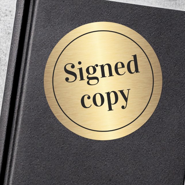 Pegatina Redonda Firma de libro de autor de degradado dorado con co (Signed copy golden gradient author book signing classic round sticker)