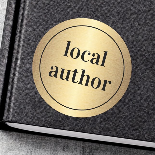 Pegatina Redonda Firma de libro de degradado dorado de autor local (Local author golden gradient book signing classic round sticker)
