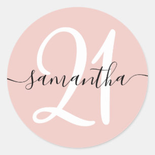Pegatina Redonda Firma Girly Número personalizado 21 Rubor