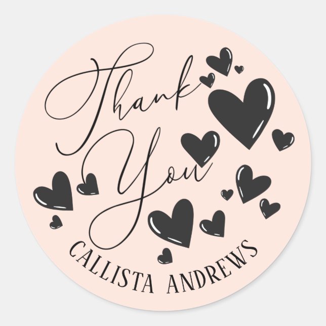 Pegatina Redonda Firma Script Hearts Order Customer Gracias C (Anverso)