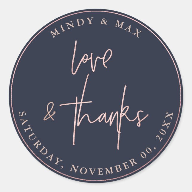 PEGATINA REDONDA FIRMA SCRIPT LOVE+THANKS ROSE ORO FALSO (Anverso)