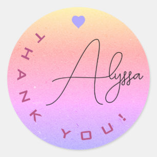 Pegatina Redonda Firma única Ómbre arcoiris Gracias Negocios