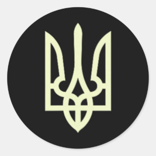 Pegatina Redonda Firma Zelensky Verde Con Escudo De Ucrania