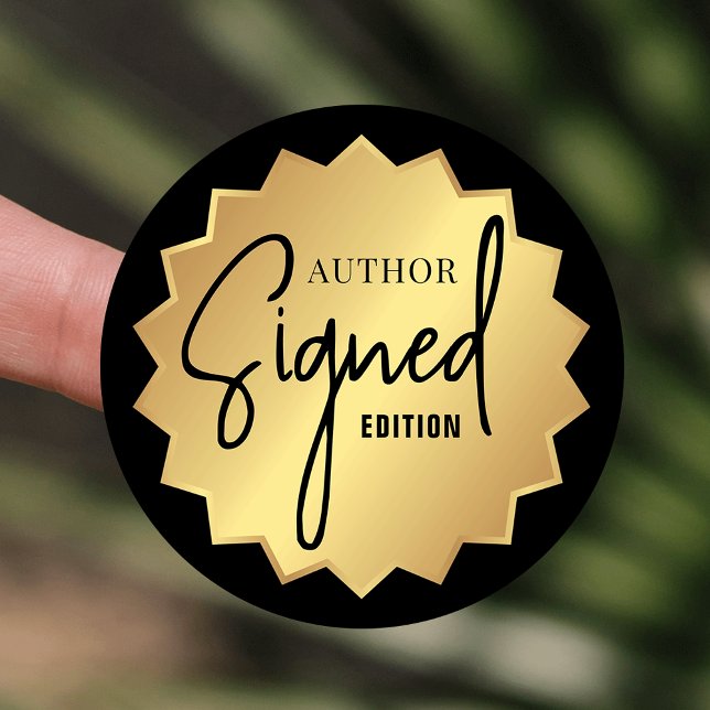 Pegatina Redonda Firmado por Author Edition Book Launch Black & Gol (Black and faux gold Signed by Author round stickers)