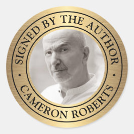 Pegatina Redonda Firmado por el autor personalizado foto gradiente