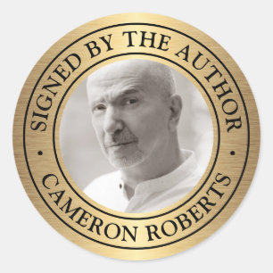 Pegatina Redonda Firmado por el autor personalizado foto gradiente 