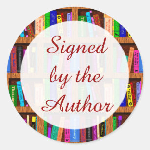 Pegatina Redonda Firmado por patrón de estante de libros de autor