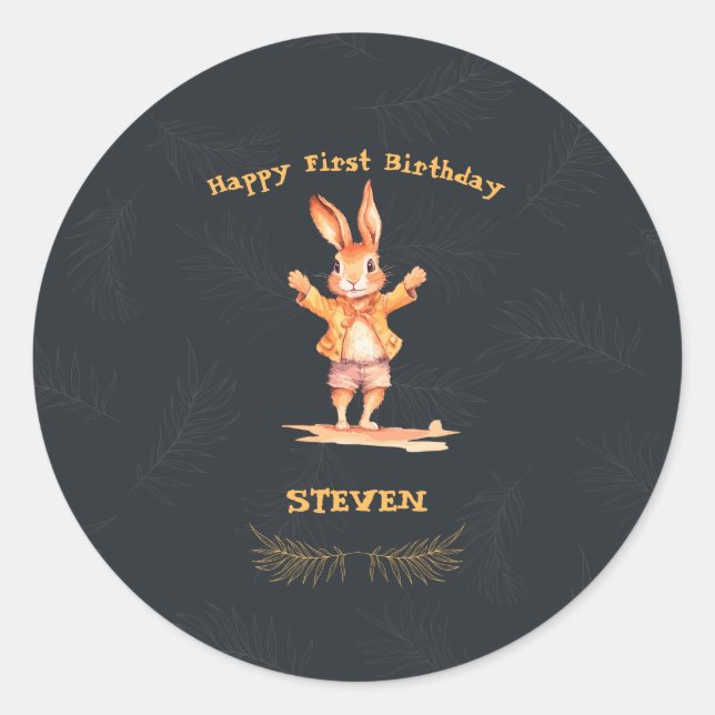 Pegatina Redonda First Birthday animal (Anverso)