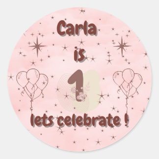 Pegatina Redonda  First Birthday Sticker – Cute Party Favor & Gift 