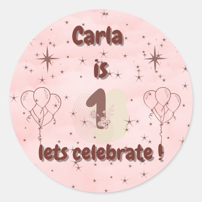 Pegatina Redonda  First Birthday Sticker – Cute Party Favor & Gift  (Anverso)