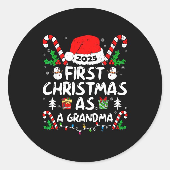 Pegatina Redonda First Christmas As A Grandma 2025 Family Matching  (Anverso)