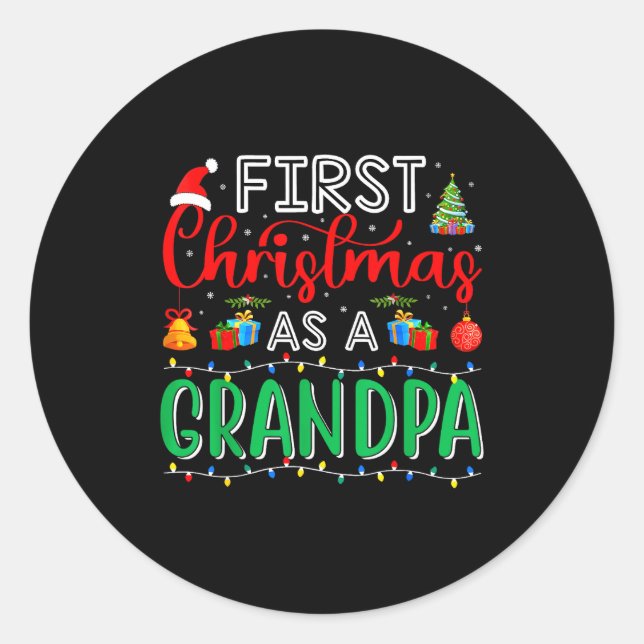 Pegatina Redonda First Christmas As Grandpa Family Matching New Gra (Anverso)