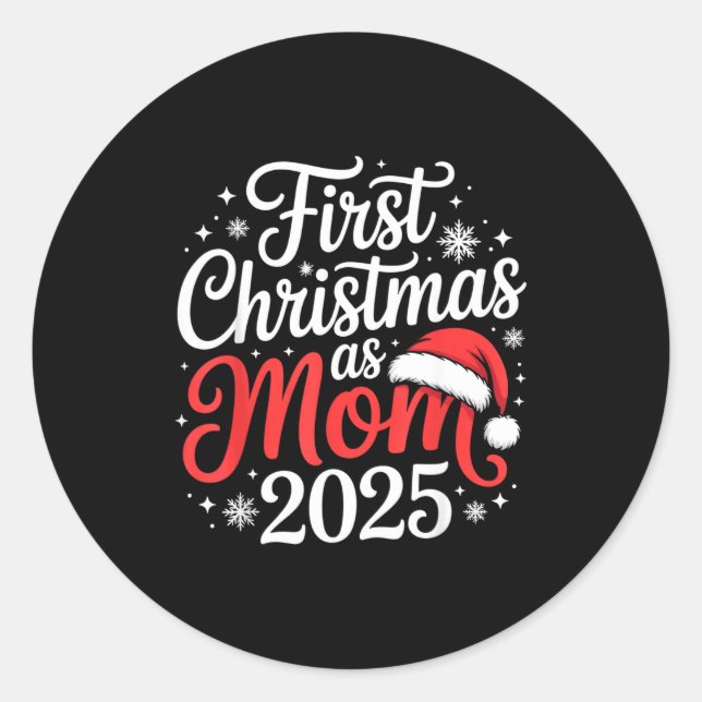 Pegatina Redonda First Christmas As Mom 2025 Family Matching New Mo (Anverso)