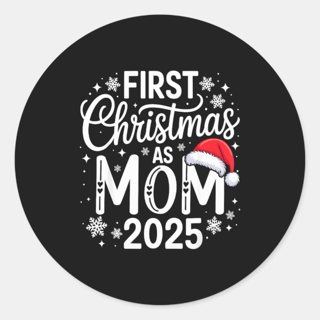 Pegatina Redonda First Christmas As Mom 2025 Matching Family Holida (Anverso)