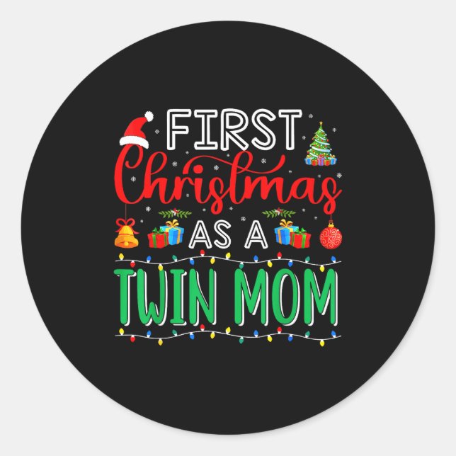 Pegatina Redonda First Christmas As Twin Mom Family Matching New Tw (Anverso)