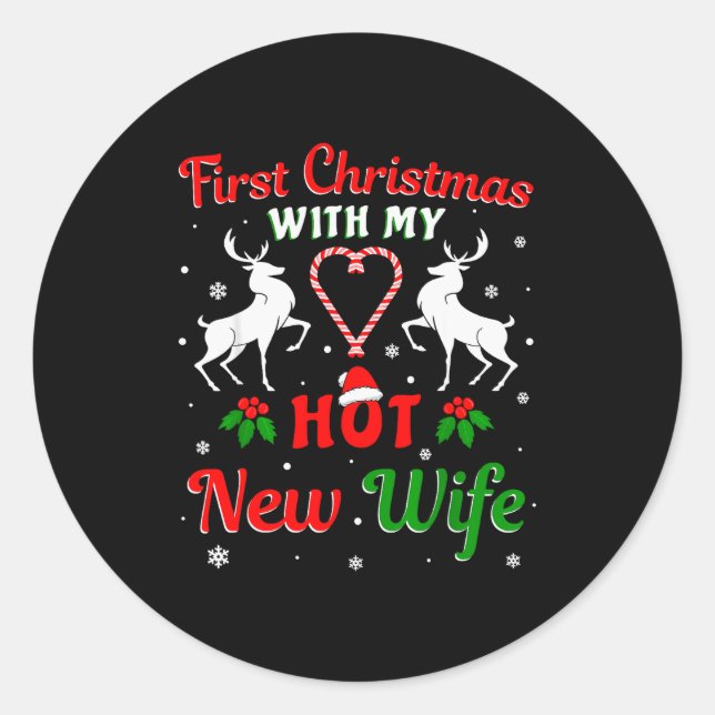 Pegatina Redonda First Christmas With My Hot New Wife Christmas New (Anverso)