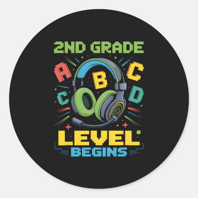 Pegatina Redonda First Day Of 2nd Grade Level Begins Shirt Gamer Bo (Anverso)