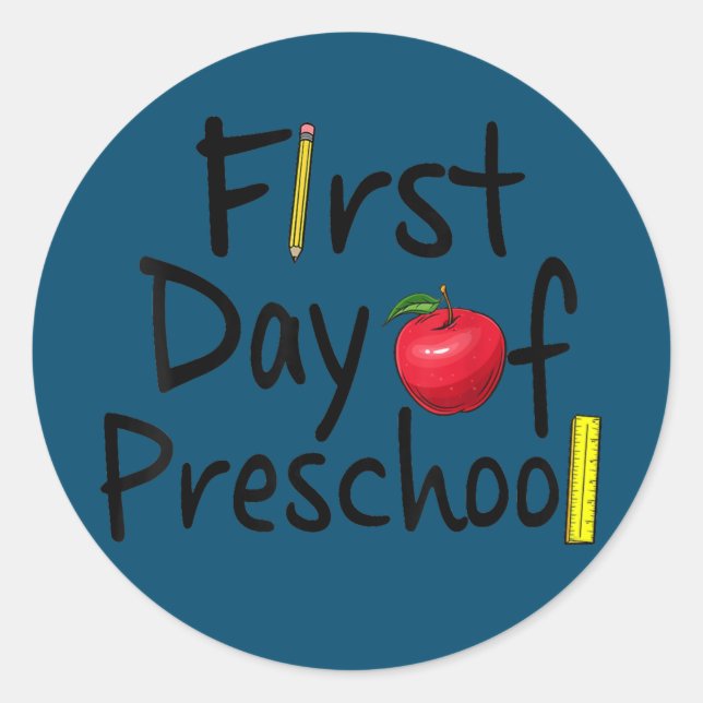 Pegatina Redonda First Day Of Preschool Funny School Teacher (Anverso)